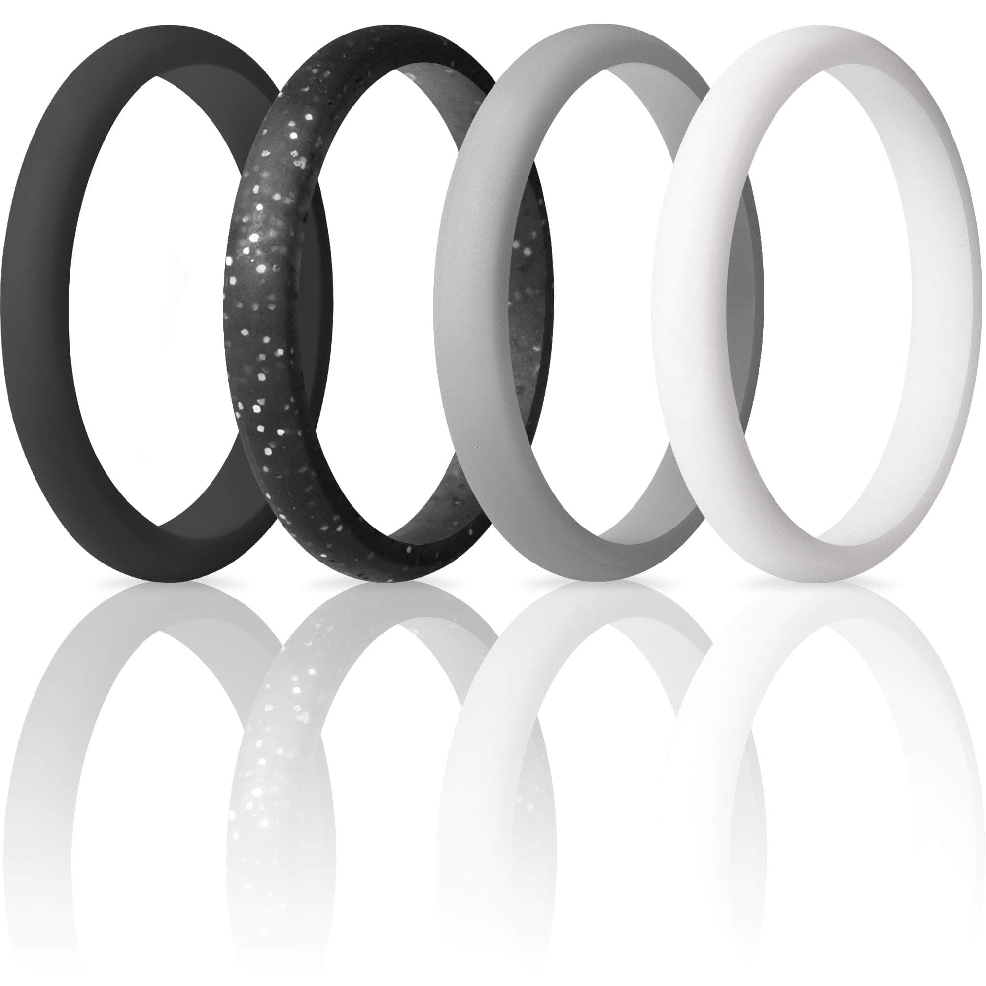 Stackable Silicone Wedding Rings for Women, Thin Rubber Engagement Bands 2.5mm Wide 1.8mm Thick - 1/2/3/4/5/7 Variety Multipack
