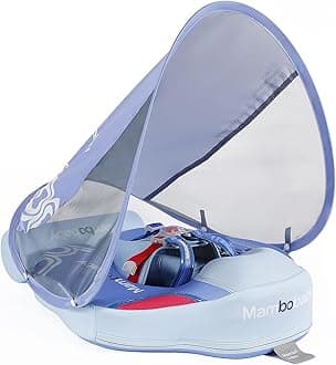 Mambobaby Float with Canopy, Non-Inflatable Swim Trainer for Infants and Toddlers 3-24 Months, Avoid Flip Design, UPF 50+, Safe & Comfortable Baby Pool Float