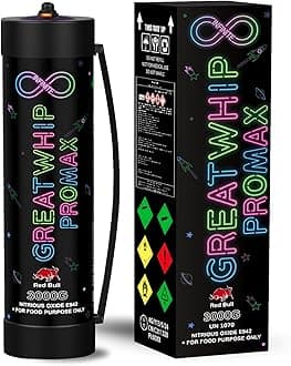 GreatWhip Redbull Whipped Cream Charger 4.4L Nitrous Oxide N2O Tanks, 3000g Whip Cream Charger Cylinder, 1 Cylinder