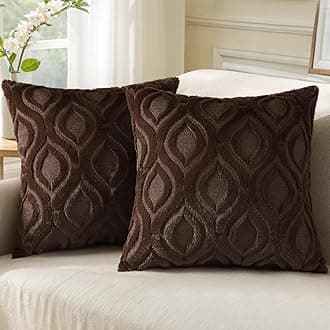 decorUhome Throw Pillow Covers 16x16 Inch Set of 2, Soft Plush Faux Wool Brown Solid Couch Pillow Covers, Accent Farmhouse Neutral Square Pillow Cases for Sofa Bed Living Room