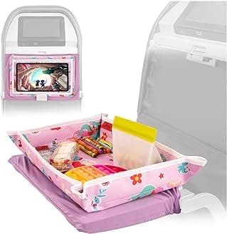 Lusso Gear Airplane Tray Table Cover - Organize Kids Travel Essentials - Pockets for Airplane Toys for Toddlers 1-3 - Foldable Tablet Stand for Travel Toddler Essentials (Mermaids)