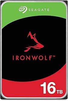 Seagate IronWolf, 16 TB, NAS, Internal Hard Drive, CMR, 3.5 Inch, SATA, 6GB/s, 5,400 RPM, 256MB Cache, for RAID Network Attached Storage, 3 year Rescue Services (ST16000VN001)
