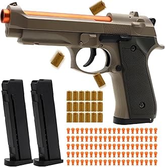 Bugrtey Sand Fidget Toy Gun, Automatic Shell Ejecting Toy Gun with 100 Soft Bullets, 18 Shells and 2 Magazines Toy Foam Blasters & Guns Fidget Toy, Christmas Birthday Gifts