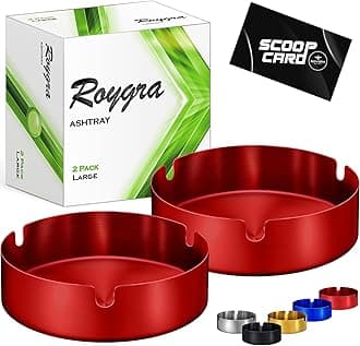 roygra Ash Tray (2 Pack), Outdoor Ashtray for Outside Patio, Stainless Steel Ashtrays for Cigarettes with 3 Holder, Smoking Accessories, Home Décor, Ashtrays for Smokers Indoor - Red, Large