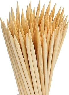 HANSGO Natural Bamboo Skewers, 8 Inch Wooden Skewers Barbecue Sticks for Appetiser, Fruit, Cocktail, Kabob, Chocolate Fountain, Grilling, 100PCS