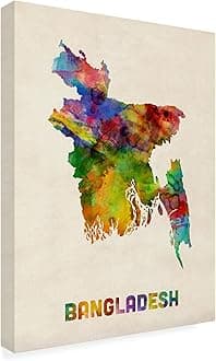 Trademark Fine Art Bangladesh Watercolor Map by Michael Tompsett, 24x32-Inch