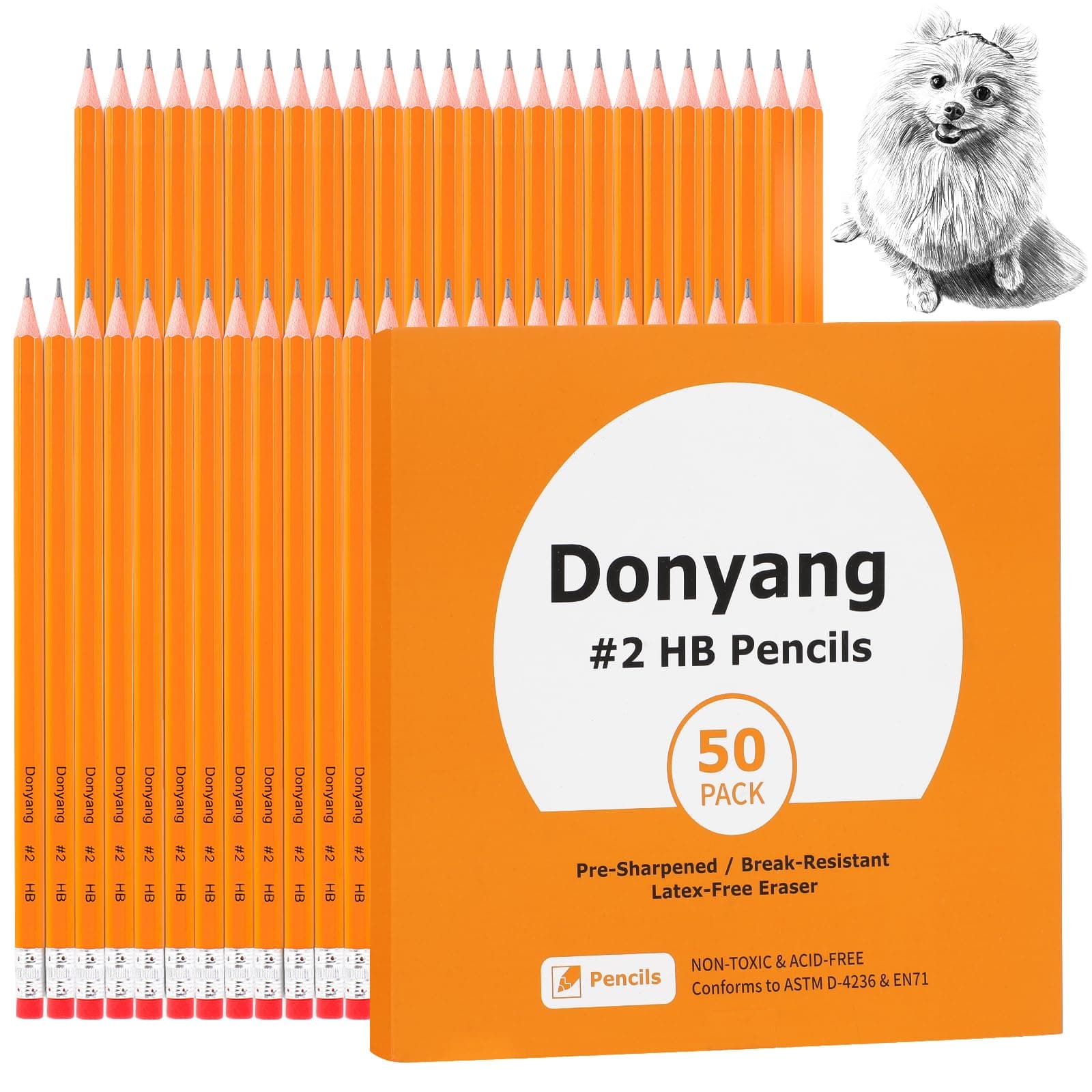 50 Pack #2 Pencils, Pre-Sharpened Pencils with Erasers, Bulk Yellow Graphite Pencils for School Teacher Supplies Office Essentials Desk Accessories, No 2 HB Pencil for Writing Drawing Sketching Gifts