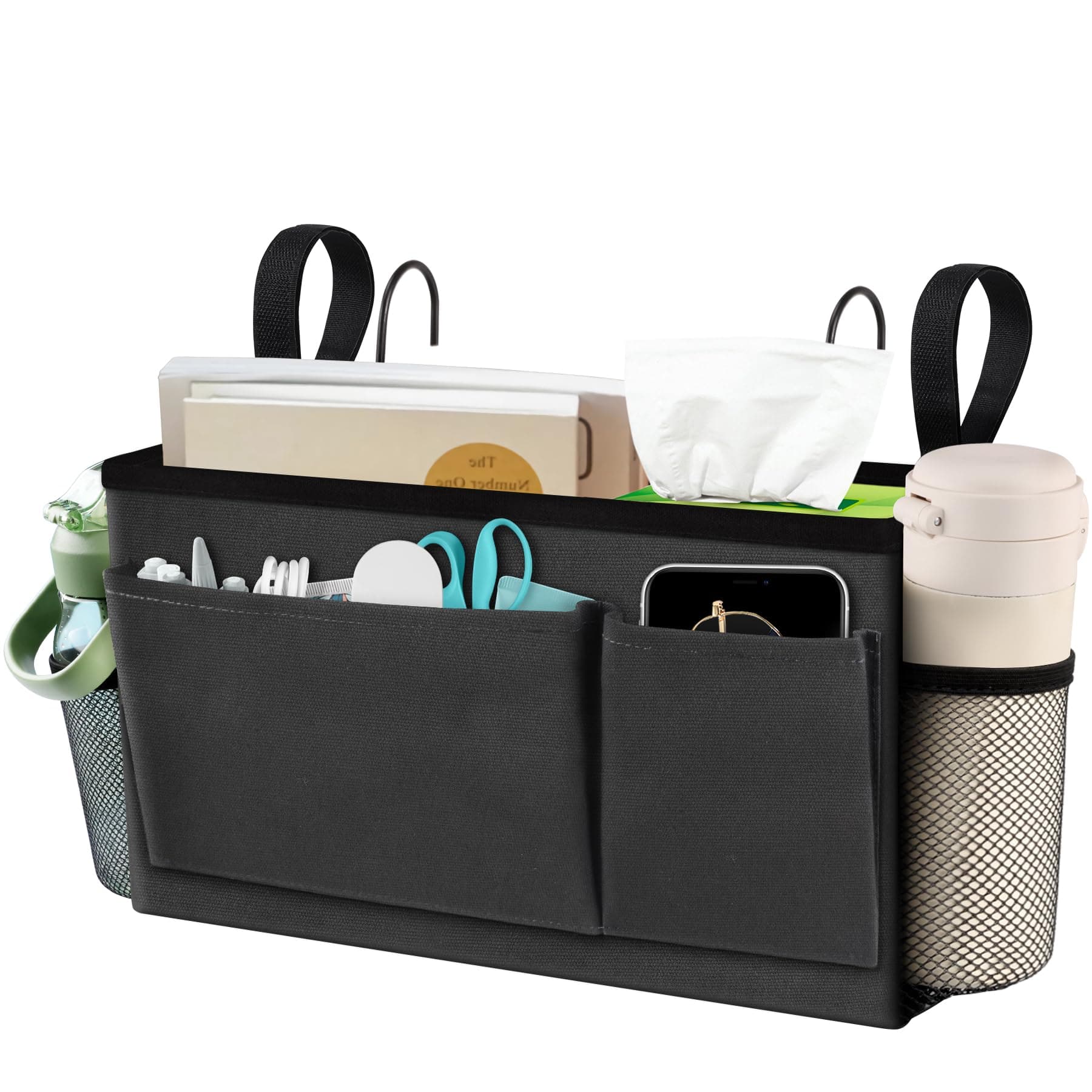 BlissTotes Bedside Caddy, Bedside Storage Organizer for Bunk Bed Accessories, Dorm Storage for Bedside Shelf and Bunk Bed Shelf, Bed Caddy for Home, Dorm, Bunk (Dark Gray, 1 Pack)