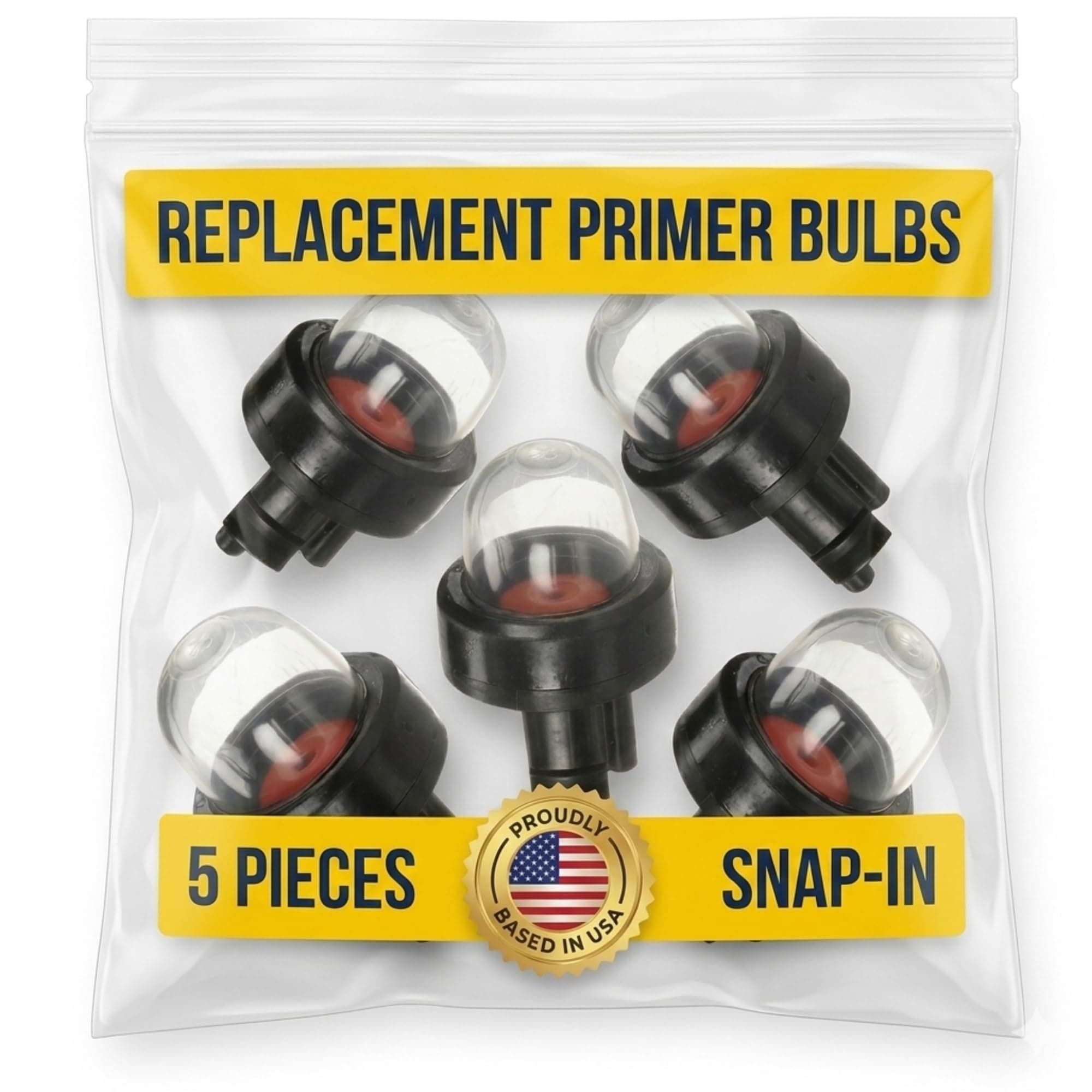 Drilax 5-Pack Small Engine Primer Bulbs | Universal Fit Snap-In Purge Pump for Ryobi, Poulan, Homelite, Echo & More | Leaf Blower, Trimmer, Chainsaw Replacement (Replaces 188-512)