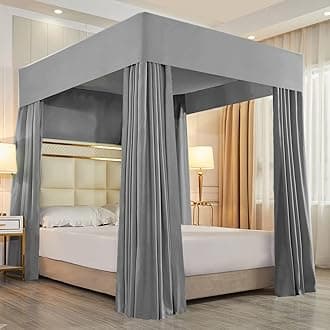 Mengersi Solid Bed Curtain (Queen, Grey)