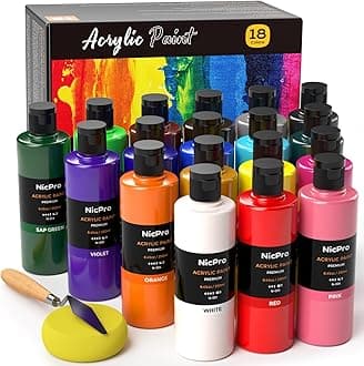 18 Colors Large Acrylic Paint Set, 8.45oz/250 ml Artist Painting Supplies Bulk Non-Toxic For Multi Surface Canvas Wood Fabric Leather Cardboard Paper Crafts Rock Window Hobby with Color Wheel