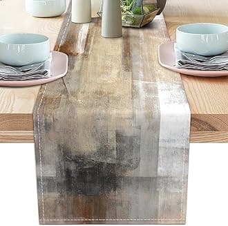 Brown Grey Table Runners Modern Art Farmhouse Linen Table Runners Dresser Scarves Retro Rustic Style for Party Kitchen Dining Table Coffee Holiday Party Decor (13"x 90")