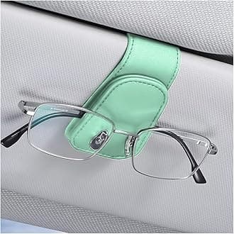 AICEL Sunglasses Holders for Car Sun Visor, Leather Eyeglasses Hanger Mounter, Magnetic Glasses Holder and Ticket Card Clip, Auto Interior Accessories Universal for SUV Pickup Truck (Light Green)