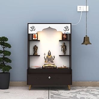 Anikaa Kimbell Engineered Wood Home Temple | LED Light Puja Shelf Floor Stand OM Puja Mandir for Home, Office - Wenge (D.I.Y - Do-It-Yourself)