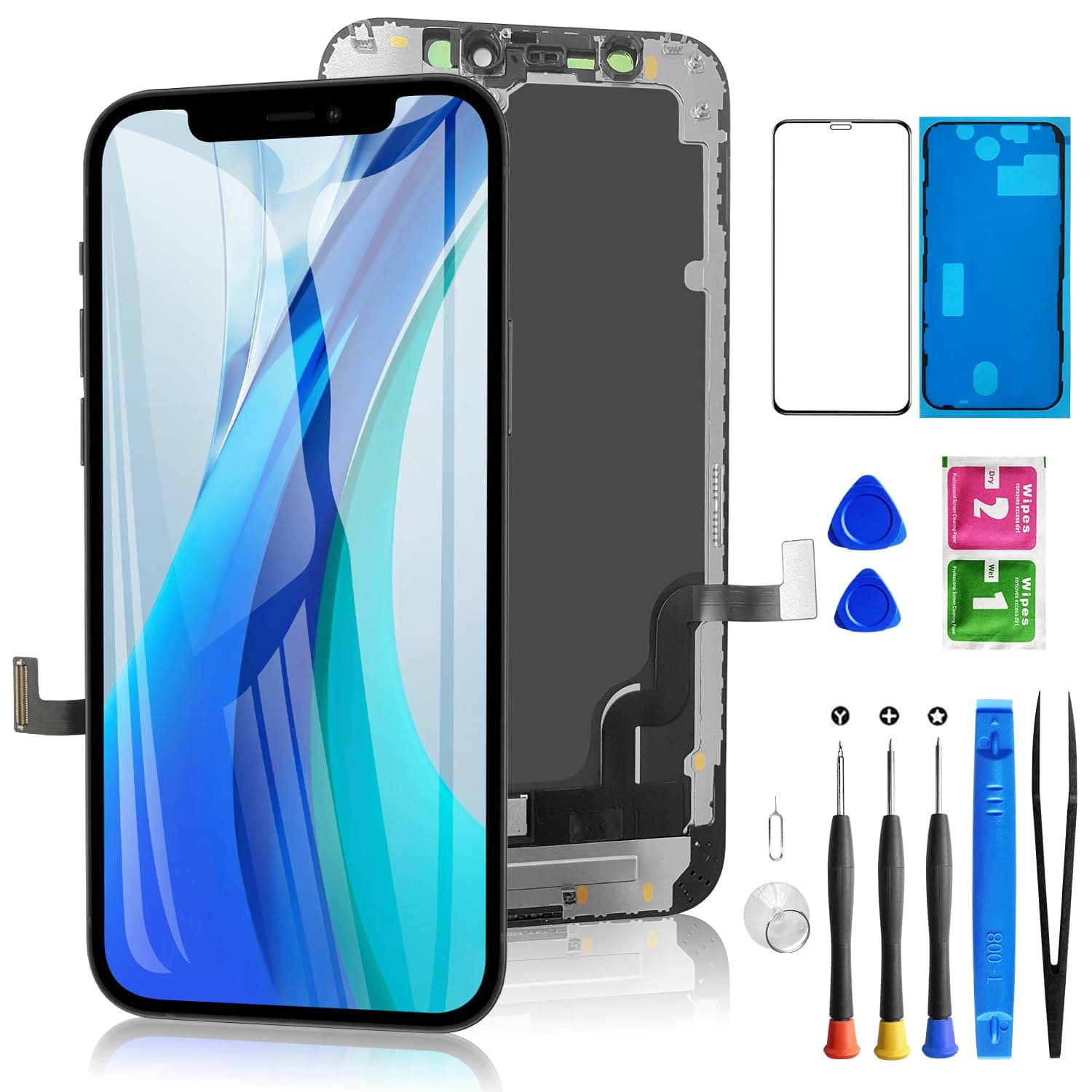 for iPhone 12 Mini Screen Replacement 5.4 Inch, Diykitpl 3D Touch LCD Digitizer Screen for A2398,A2399,A2400 with Repair Tools Kit+Magnetic Screw Mat+Screen Protector+Waterproof Seal