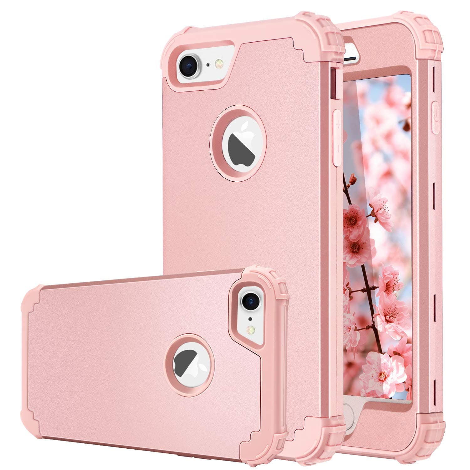 Fingic iPhone 8 Case, iPhone 7 Case 3 in 1 Heavy Duty Protection Hybrid Hard PC & Soft Silicone Rugged Bumper Anti Slip Full-Body Shockproof Protective Cover Case for Apple iPhone 7/8 4.7", Rose Gold