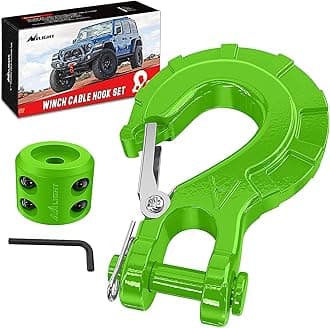 Nilight Forged Steel Winch Hook 3/8" Grade 70 Safety Latch Winch Cable Hook Stopper & Clevis Slip Hook Sets, Included Allen Wrench,Max 35,000 lbs, Green