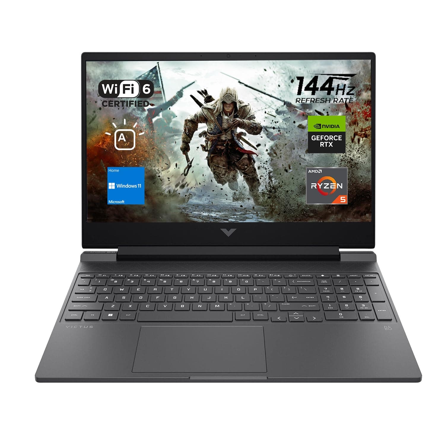 Victus 15 Gaming Laptop, 15.6" FHD 144Hz Display, AMD Ryzen 5 7535HS, 16GB DDR5 RAM, 512GB PCIe M.2 SSD, NVIDIA GeForce RTX 2050, HDMI, Webcam, Backlit Keyboard, Wi-Fi 6, Windows 11 Home, Silver
