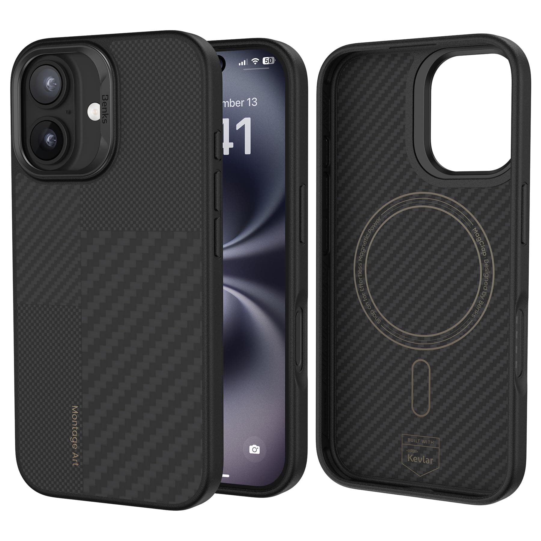 BENKS Montage ArmorPro Case for iPhone 16, Built with Dupont Kevlar [600D & 1500D Aramid], [Compatible with Magsafe] [Military Grade Protection] Shockproof iPhone 16 Case