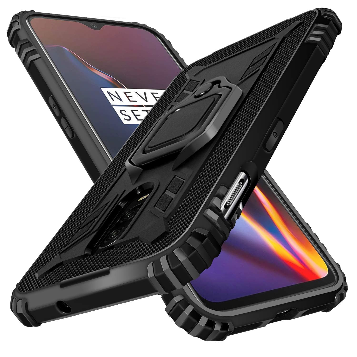 Shields Up for OnePlus 7/6T Carbon Case | 10ft Drop Tested | Ultra Slim, Lightweight, Scratch Resistant, Shockproof | Kickstand - Black