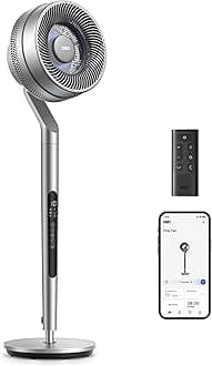 Smart Pedestal Fan for Bedroom, Wi-Fi/Voice/Alexa Control, 6 Modes,10 Speeds, 12H Timer, 23dB DC Quiet Circulator Fan, 120°+85° Oscillating Fans, 100ft, 40-44" Adjustable Height, Bright Silver