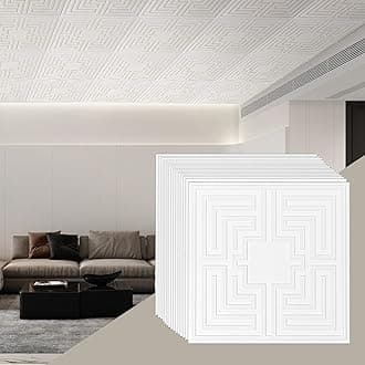 VEVOR Ceiling Tiles, 12-Pack 24 x 24 in, Drop Ceiling Tiles Premium PVC Sheet, Easy Installation/Cutting Plastic Glue-up Ceiling Tile, Ceiling Covering for Home/Office Decoration, White Echo Pattern