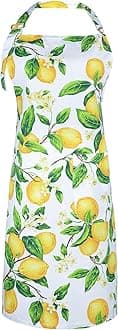 G2PLUS Cotton Kitchen Apron with Pockets, Thick Lemon Apron, Adjustable Cooking Apron for Baking, Chef Apron for Women, Men, Holiday and Xmas Gifts - 30 x 25 inch
