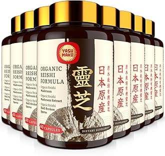 Japanese Reishi Mushroom Supplement 800mg with Reishi Mushroom Extract 500mg & Reishi Shell-Broken Spores 200mg,Organic Mushroom Capsules for Immune System - Real Fruiting Body (Pack of 8)