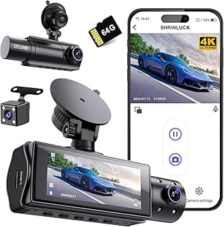 Miden 4K WiFi Dash Cam Front and Rear Inside, Free 64G SD Card, 2160P+1080P+1080P FHD 3 Channel Dash Camera for Cars, Night Vision, 24H Parking Monitor, 360° All Sides Dashcam, G-Sensor, WDR