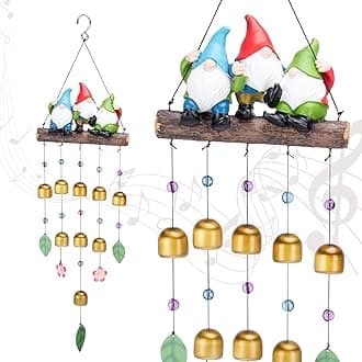 Taman Wind Chime for Outside - Garden Gnomes Resin Windchime for Outdoor Decorative Metal Bronze Mobile Wind Chime Memorial Sympathy Gift for Home, Outdoor, Yard, Patio,Garden Decor, 29"