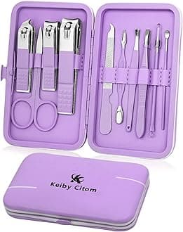 Manicure Set, Travel Mini Nail Clippers Kit Pedicure Care Tools, 10pcs Stainless Steel Grooming kit (Violet)