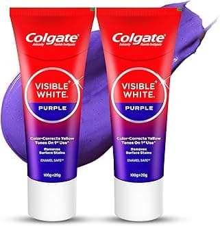 Visible White Purple Toothpaste for Teeth Whitening, Helps Remove Surface Stains, Whitens Yellow Teeth, Enamel-Safe for Daily Use (Combo Pack, 200g + 40g)