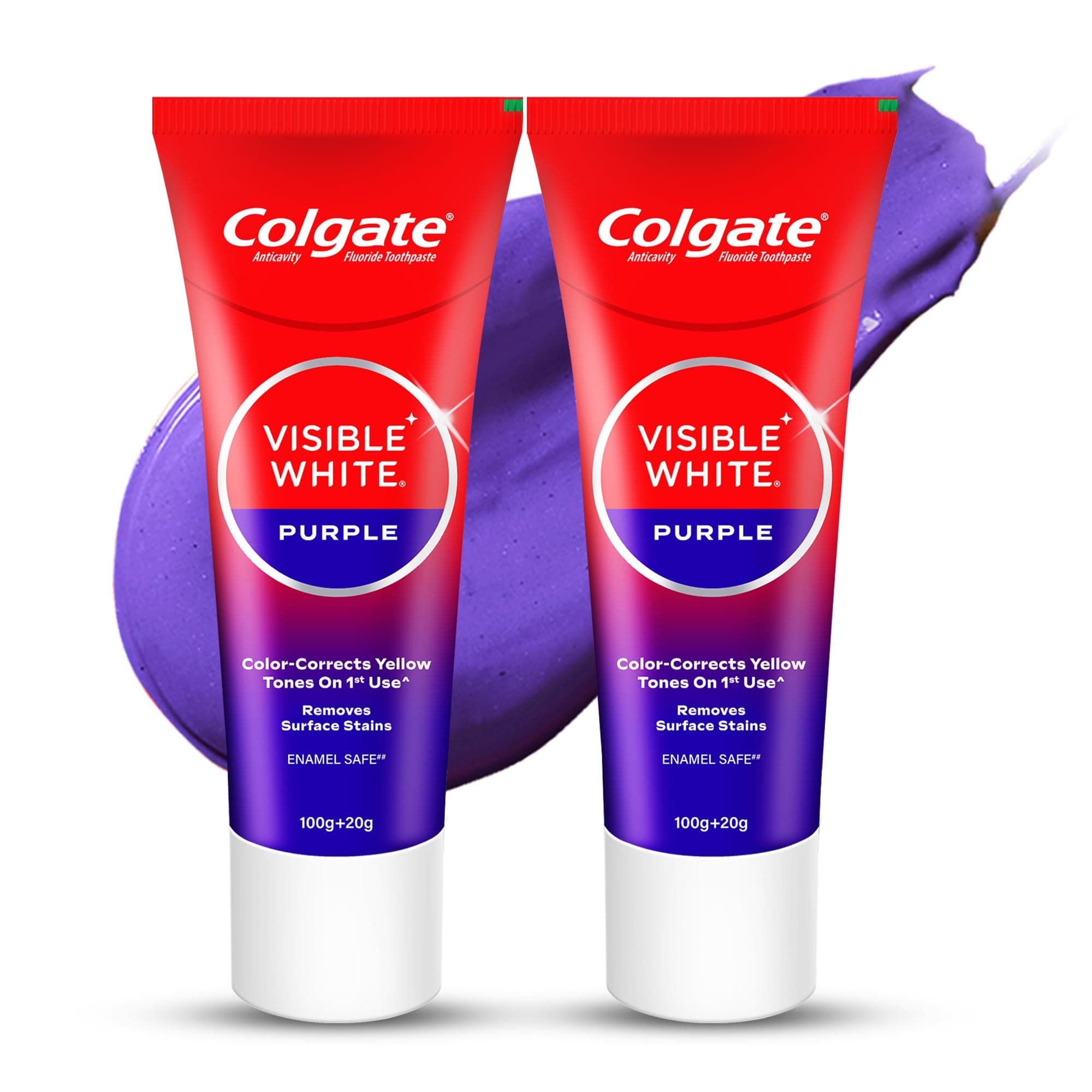Visible White Purple Toothpaste for Teeth Whitening, Helps Remove Surface Stains, Whitens Yellow Teeth, Enamel-Safe for Daily Use (Combo Pack, 200g + 40g)