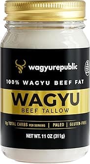 Wagyu Republic Beef Tallow ⎸11oz Glass Jar, Grass Fed Wagyu Beef Tallow, Great for Cooking Steak or as Tallow Balm ⎸ Keto, Gluten Free Protein Snacks for Adults, Perfect for Whole 30 or Carnivore Diet