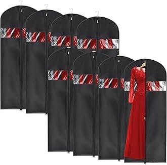 Univivi Garment Bag 60 inch Lightweight Suit Bags for Closet Storage, 8 Pack Garment Bag for Dresses Long with Zipper and Eye-Hole Carry Handles for Folding for Tuxedos Coats Dresses, Black