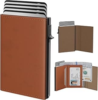 typecaseMens Wallet Card Holder: Pop Up Aluminum Case, Genuine Leather, Smart, RFID Blocking, Slim, Minimalist, Front Pocket - 9-14 Card Capacity | ID Window | Cash Slot (Oil Brown)