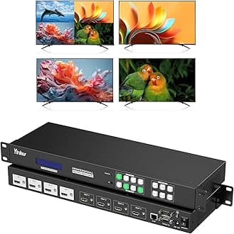 4K 2x2 HDMI Video Wall Controller, 4K@30Hz HDMI Matrix 4 in 4 Out, with 4x1 PIP Multiviewer, Support 3.5mm Audio, 90°,180°,270° Rotation & Web GUI & APP Control, Multiple Splicing Modes