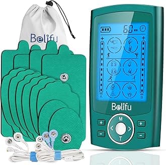 Belifu Dual Channel TENS EMS Unit with 12 Pads, 24 Modes Muscle Stimulator, Electronic Pulse Massager Muscle Massager for Pain Relief Therapy, Fastening Cable Ties, Dust-Proof Drawstring Storage Bag