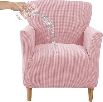 Stretch Mid Century Modern Armchair Slipcover 1-Piece Jacquard Accent Chair Covers with Arms Soft Waterproof Chair Slipcovers for Living Room Furniture Protector Office Reception Reading,Pink