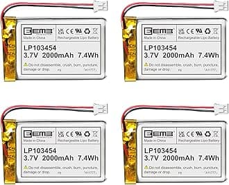 4 X EEMB Li-Po Battery 3.7V 2000mAh 103454 Lipo Rechargeable Battery Pack with Wired JST Connector for VXI Blue Parrott - Please check the polarity of your device and connector before purchase