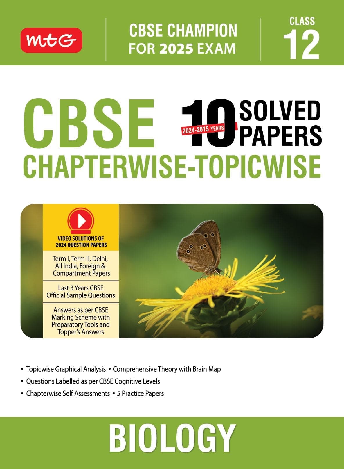 MTG CBSE 10 Years (2024-2015) Chapterwise Topicwise Solved Papers Class 12 Biology Book - CBSE Champion For 2025 Exam | CBSE Question Bank With Sample ... Solution of PYQs (Based on Latest Pattern)