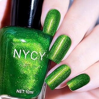 Glitter Emerald Green Nail Polish, 12ml Bright Green High Glossy Quick Dry Nail Lacquer, Shimmer Art Varnish, 0.41fl oz