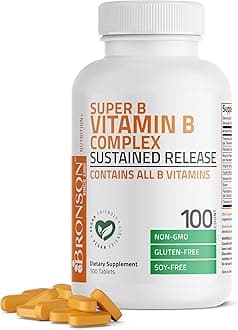 Vitamin B Complex Sustained Slow Release (Vitamin B1, B2, B3, B6, B9 - Folic Acid, B12) Super B Contains All B Vitamins, Non-GMO, 100 Tablets
