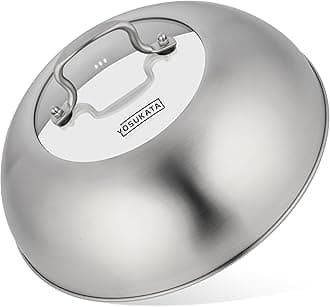 Wok Lid 11.4 In - Premium Stainless Wok Cover with Tempered Glass Insert Steam Holes and Ergonomic Handle - Durable Wok Accessories - Dishwasher-Safe Lid for 11.8-In Wok - Chees Melting Dome