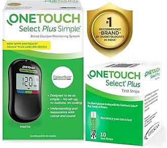 OneTouch Select Plus Simple Glucometer for Simple,Accurate & Virtually Painfree Blood Sugar Testing (Free 10 Strips +Lancing Device+10 lancets) green