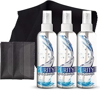 Purity Eyeglass Lens Cleaner Spray Kit - 3 x 8oz Lens Cleaner Spray Bottle + 2 Microfiber Cloth for Cleaning - Safe for All Lenses (AR Coated Included), Eyeglasses and Screens