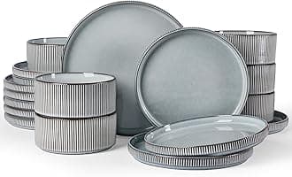 - Star Plates and Bowls Sets, Modern Stoneware Dinnerware Sets for 6, 18-Piece Kitchen Dish Set - Chip and Scratch Resistant, Microwave and Dishwasher Safe Tableware, Smoky Blue