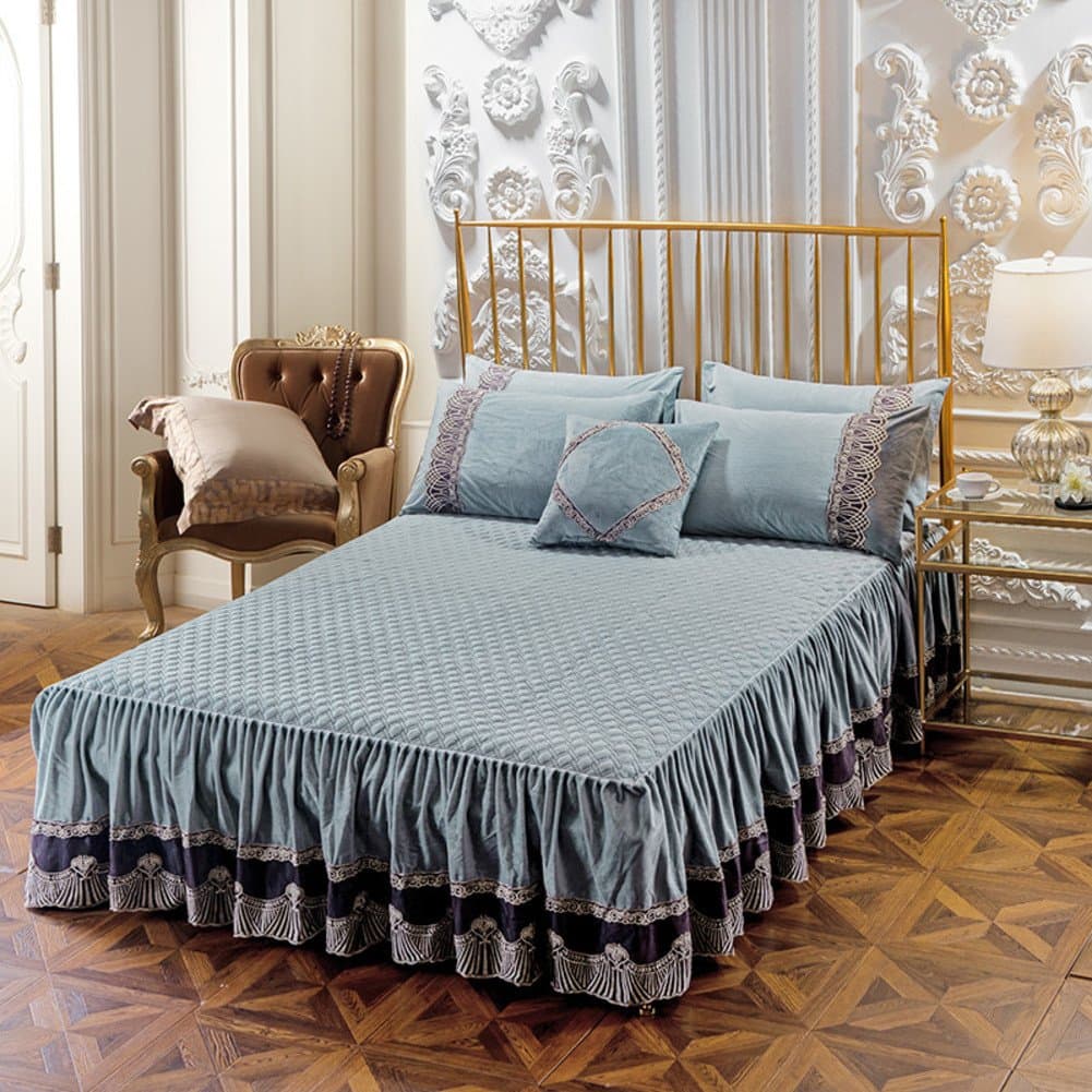 WXTZ Double-sided plush bed skirt Thickened warm bedspread type 3-piece sleeve-E diameter180cm(71inch)