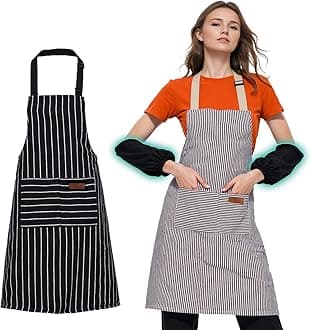 2 Pack Apron with Detachable Sleeves,Adjustable Bib Kitchen Cooking Chef Apron with 2 Pockets,Full Coverage Protection for Cooking/Cleaning/Gardening | Home BBQ Workshop Use | Unisex for Men Women