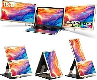 Laptop Screen Extender, 15.6'' Triple Portable Monitor with 86% NTSC IPS FHD 1080P Display, Detachable Laptop Monitor Extender Compatible with Wins/Mac/Linux/Dex/Chrome, Working with Desktop/Mini PC